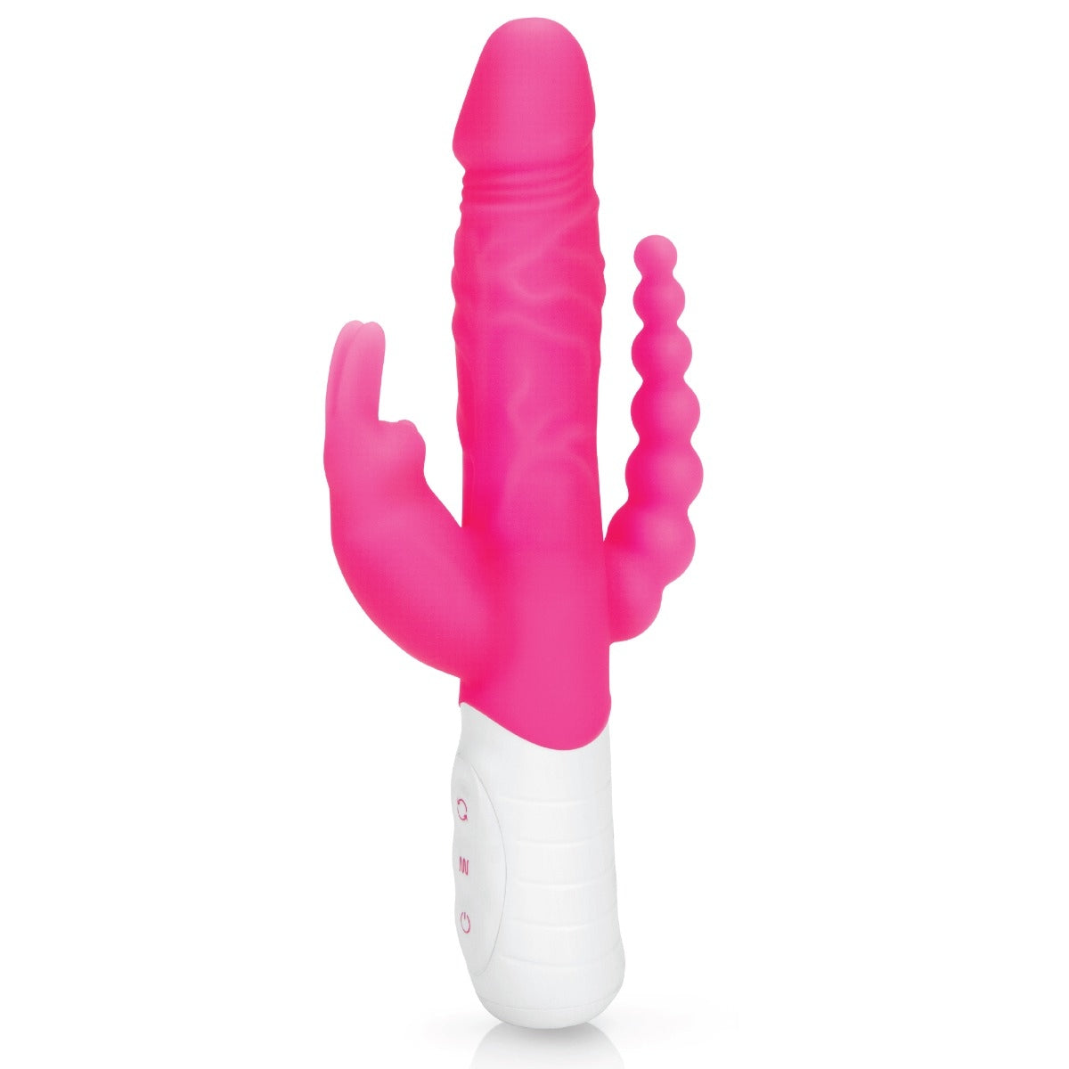 Rabbit Essentials Slim Realistic Double Penetration Rabbit Vibrator With Rotating Beads Hot Pink