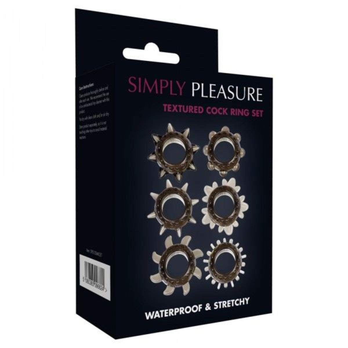 Simply Pleasure Textured Cock Ring Set 6 Pack Smoke