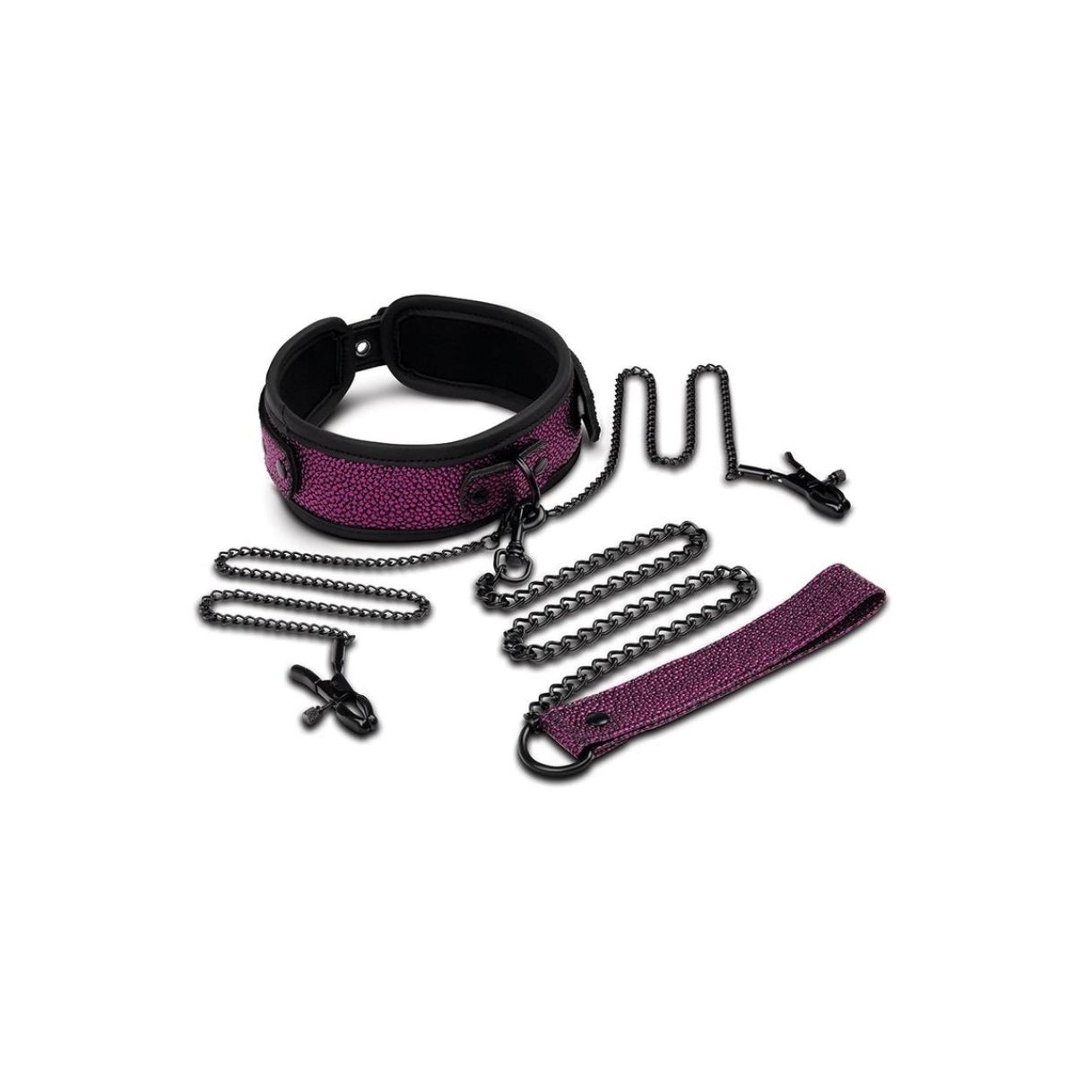 Whipsmart Dragon's Lair Collar, Leash & Nipple Clips Set Purple Black