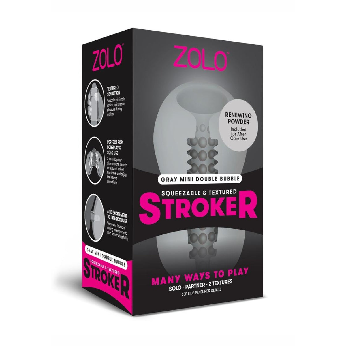 Zolo Mini Double Bubble Squeezable & Textured Stroker Masturbator Grey