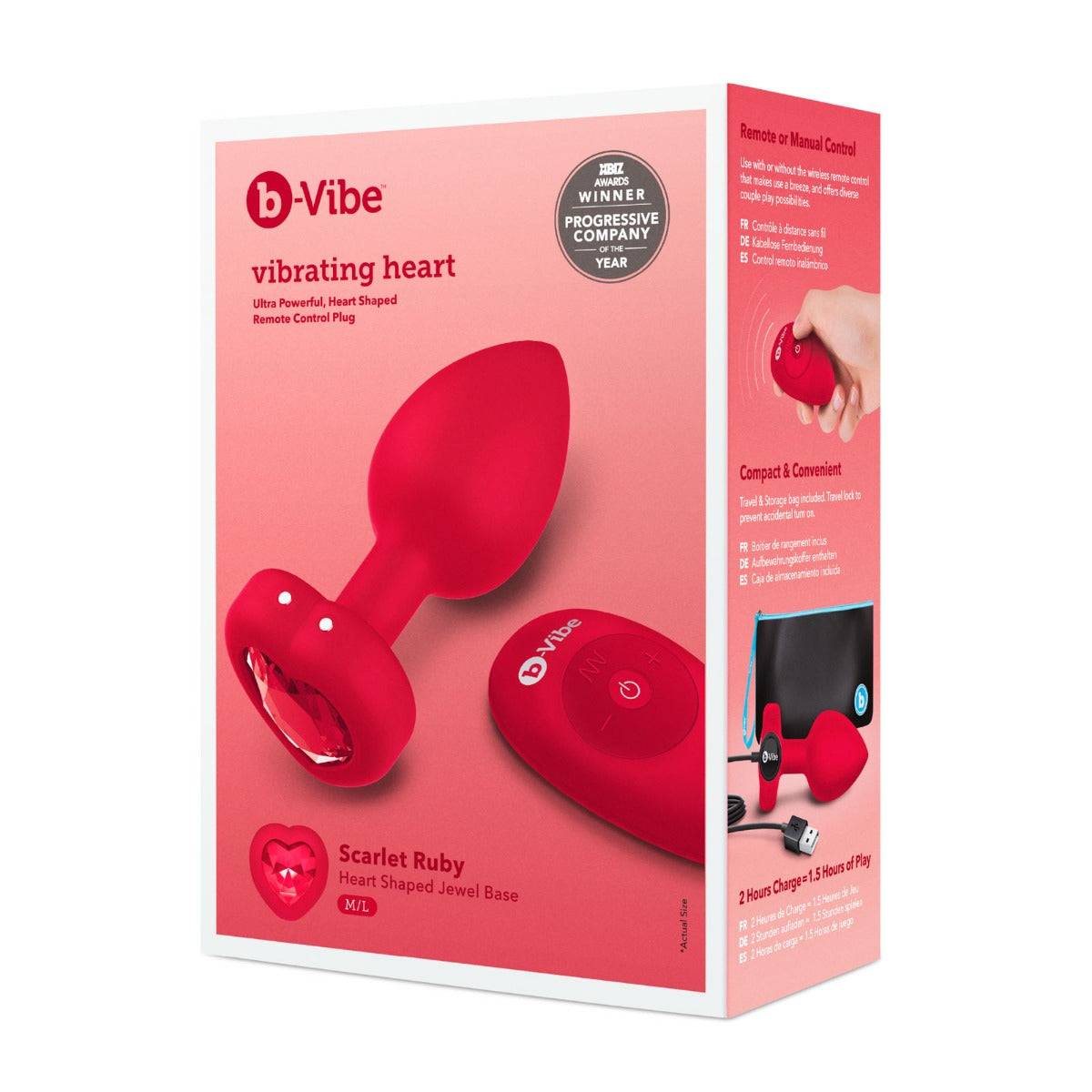 b-Vibe Vibrating Heart Butt Plug Red Medium Large - Simply Pleasure