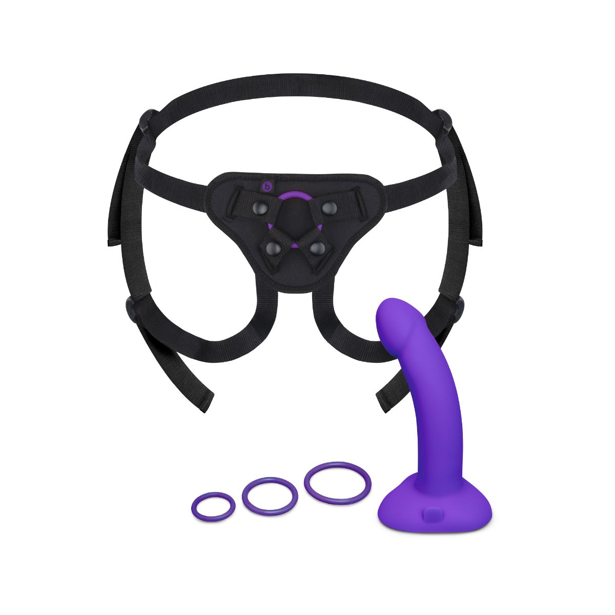 b-Vibe Vibrating Curved Strap-On Kit Black Purple