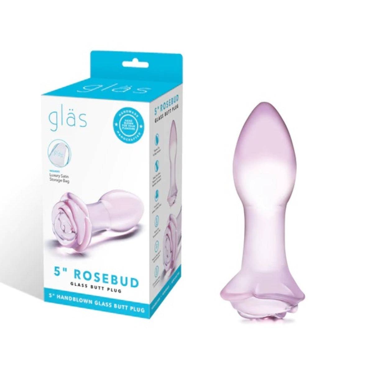 Glas Rosebud Butt Plug Pink 5 Inch - Simply Pleasure
