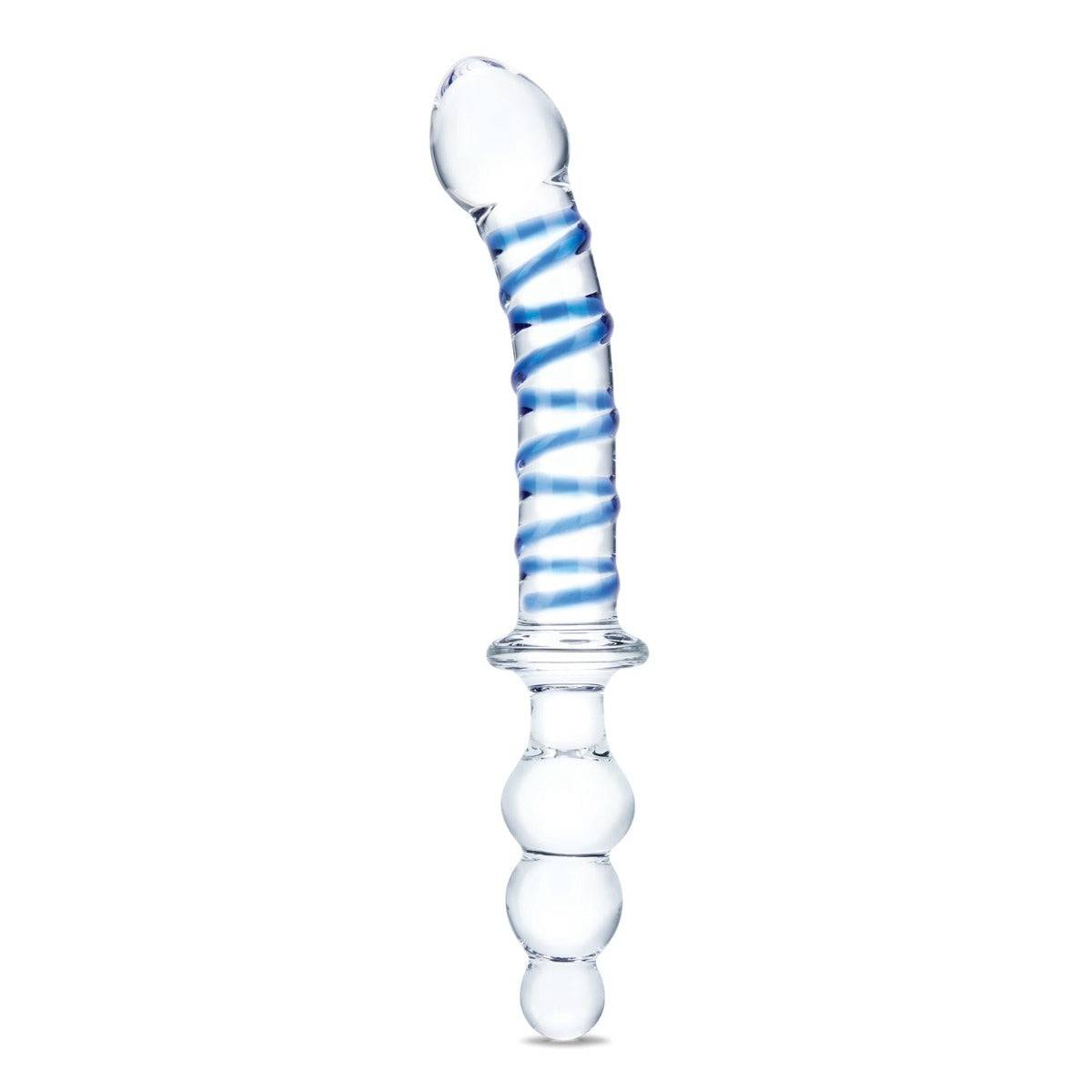 Glas Twister Dual Ended Dildo Clear Blue 10 Inch - Simply Pleasure