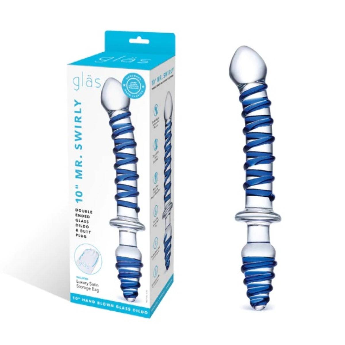 Glas Mr Swirly Double Ended Dildo And Butt Plug Blue 10 Inch - Simply Pleasure