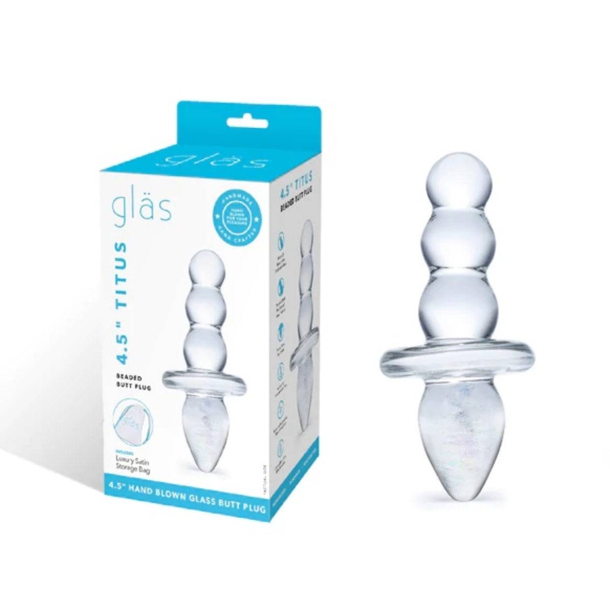 Glas Titus Beaded Butt Plug Clear 4.5 Inch - Simply Pleasure