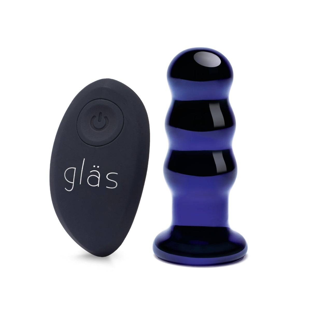 Glas Rechargeable Remote Controlled Vibrating Beaded Butt Plug Blue 3.5 Inch - Simply Pleasure
