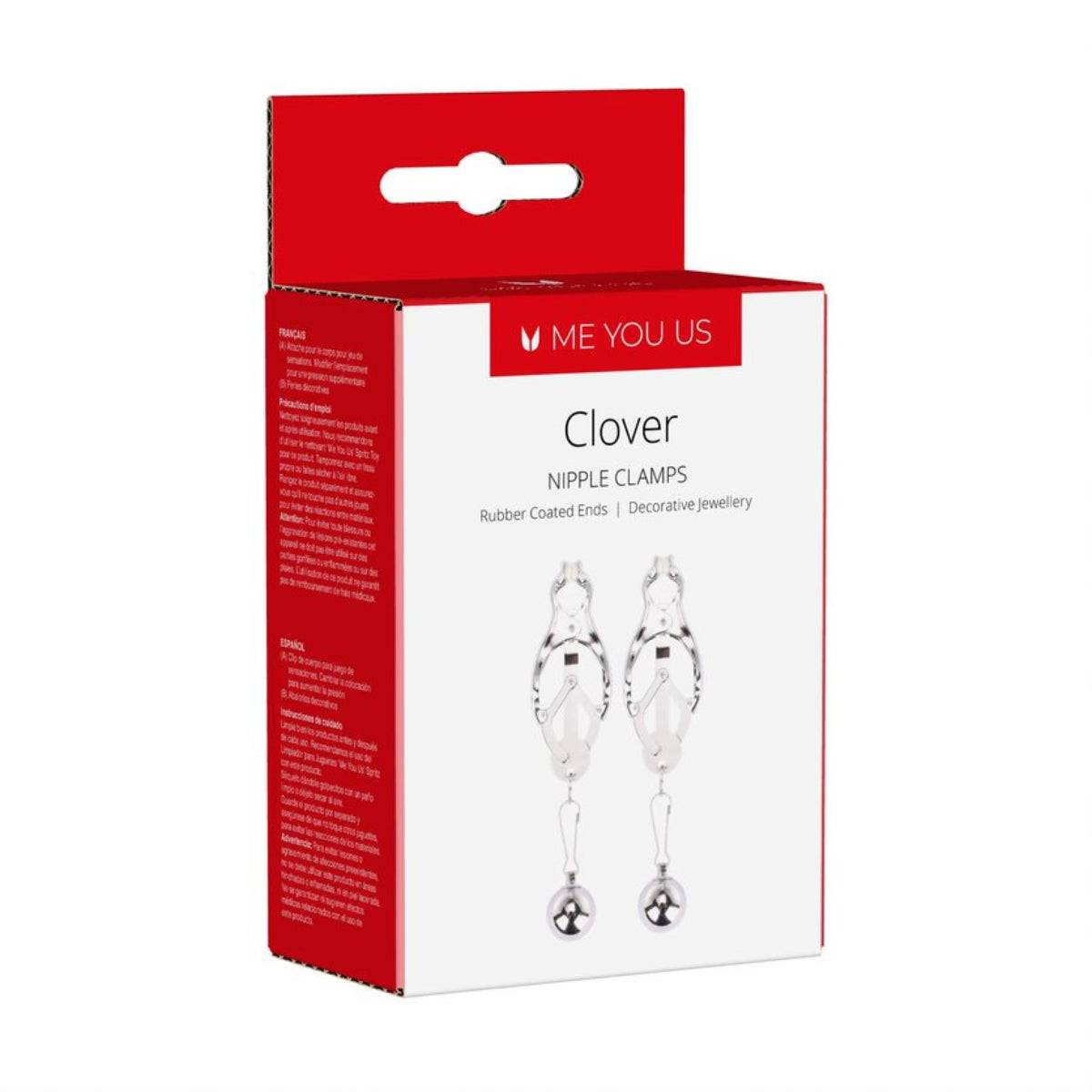 Front Side View Packaging - Me You Us Clover Nipple Clamps Silver - Simply Pleasure