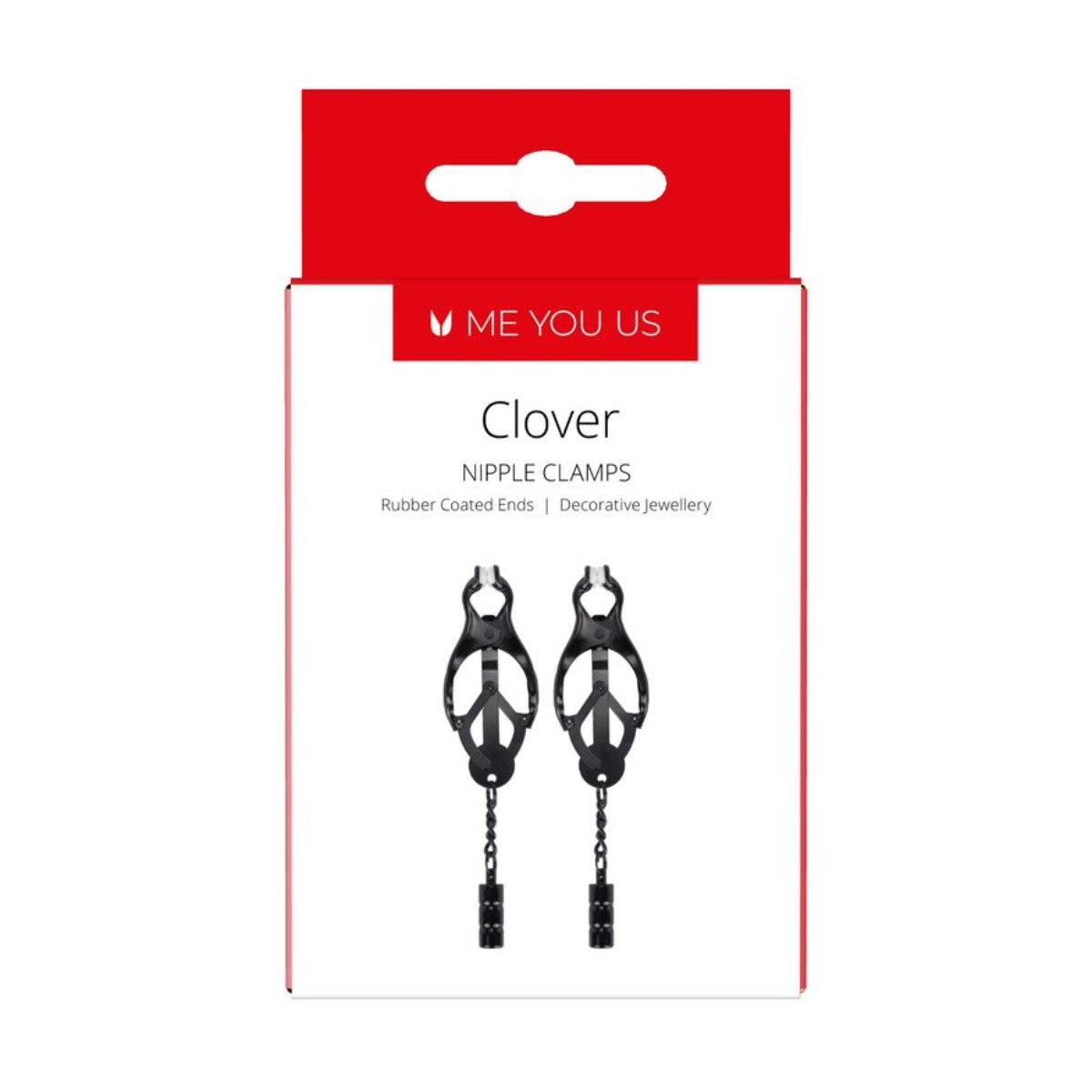 Front View Packaging - Me You Us Clover Nipple Clamps Black - Simply Pleasure
